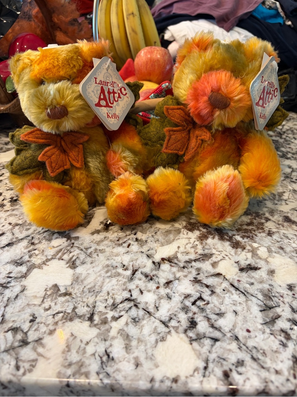 Laura's Attic Kelly Plush Bears in Autumn Orange - Set of 2
